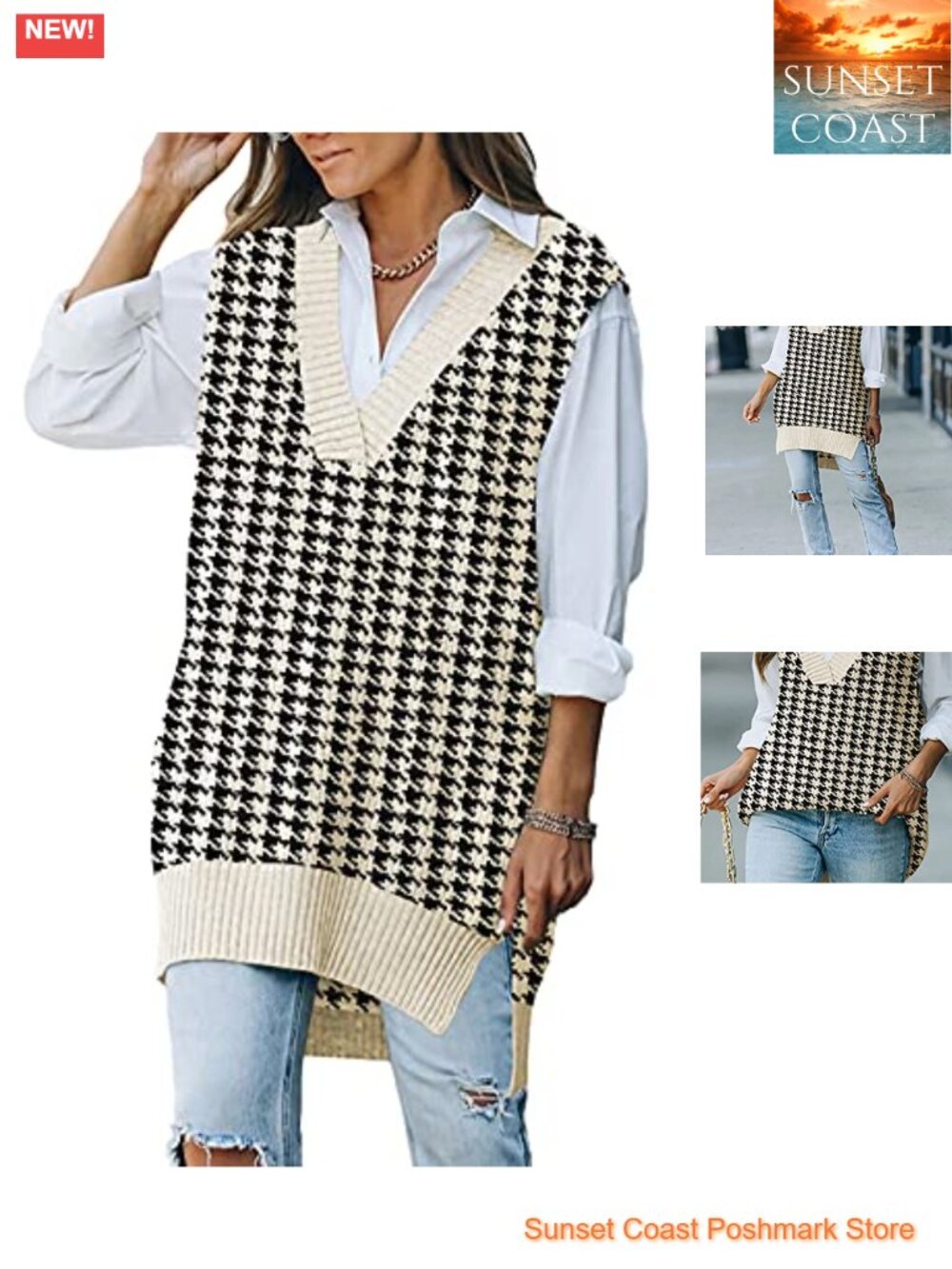 Oversized V Neck Knit Sweater Vest Tunic Sleeveless Pullover Top